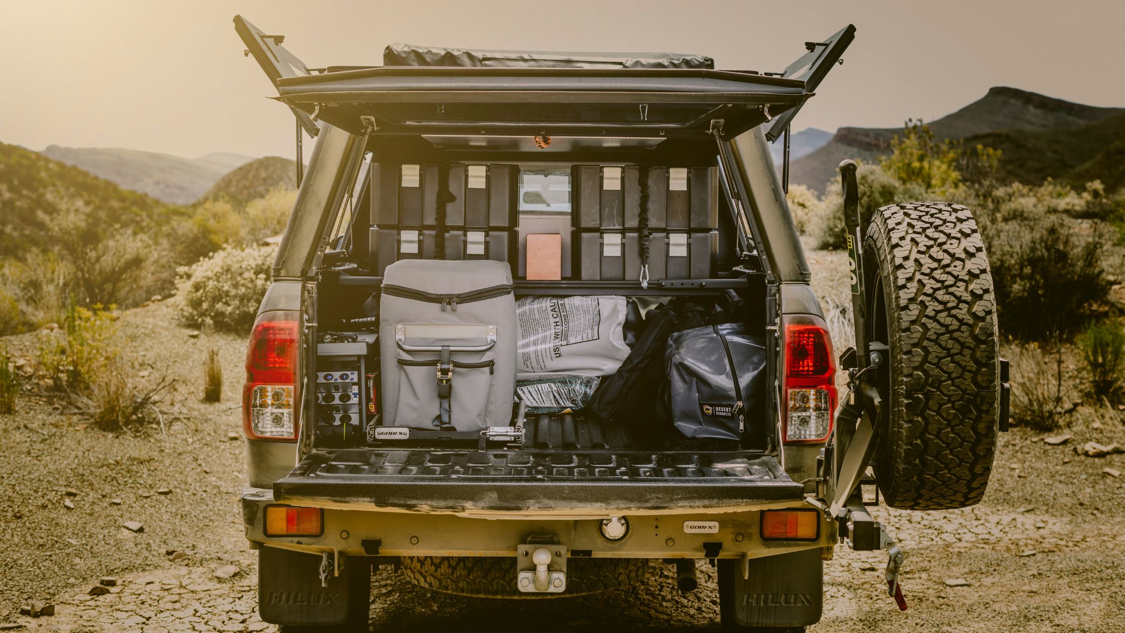 Fully equipped Toyota Hilux 4x4 rental in South Africa with camping gear and 4x4 recovery equipment