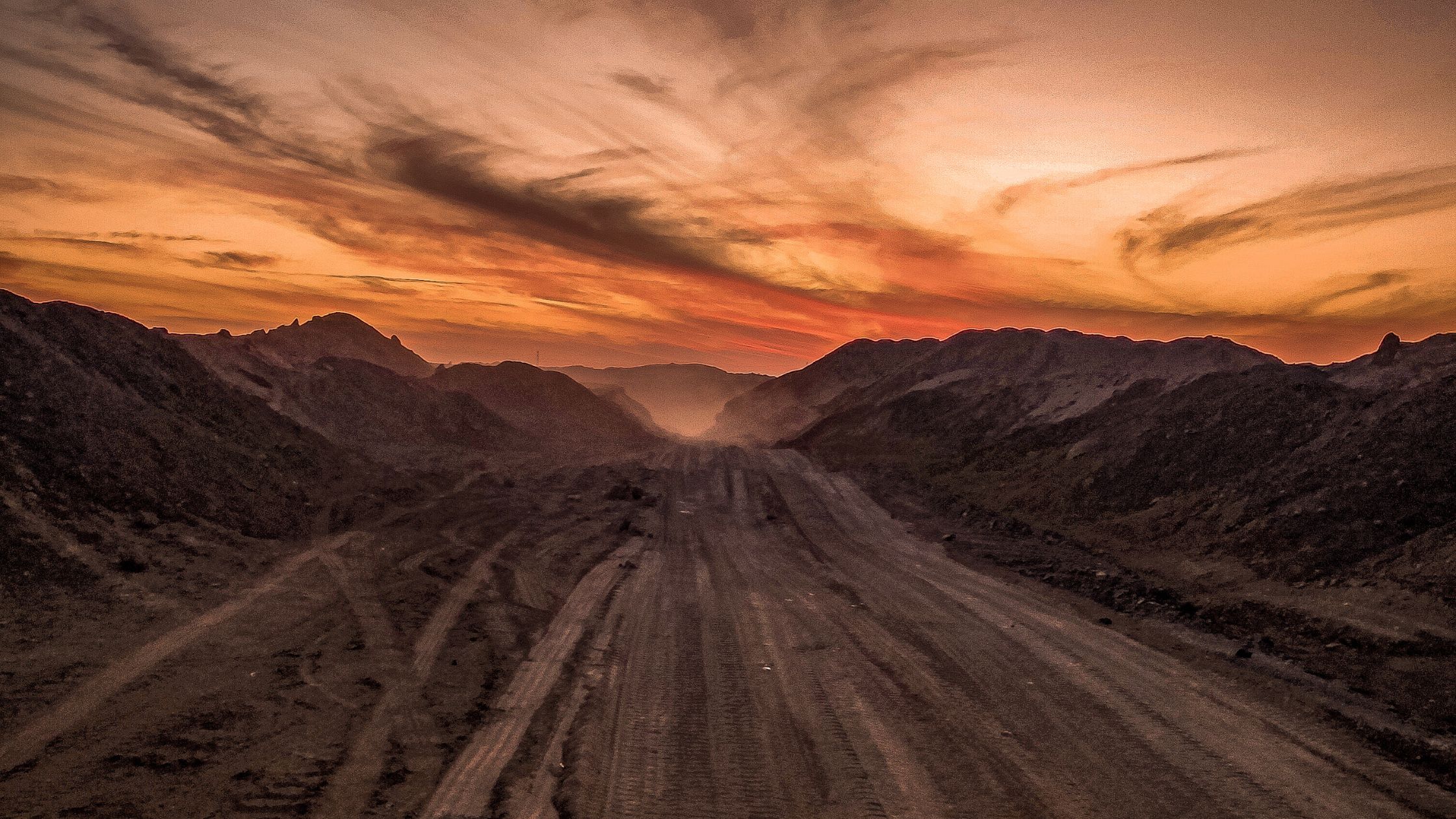 Scenic off-road path through the Namibian landscape at sunset, perfect for 4x4 car hire in Namibia