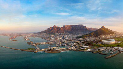 Panoramic view of Cape Town and Table Mountain, a popular destination for a self-drive adventure in South Africa