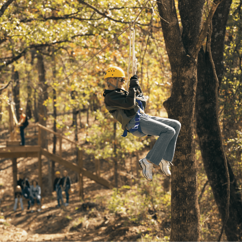 A person ziplining through a forest in South Africa, enjoying an adventurous outdoor activity.